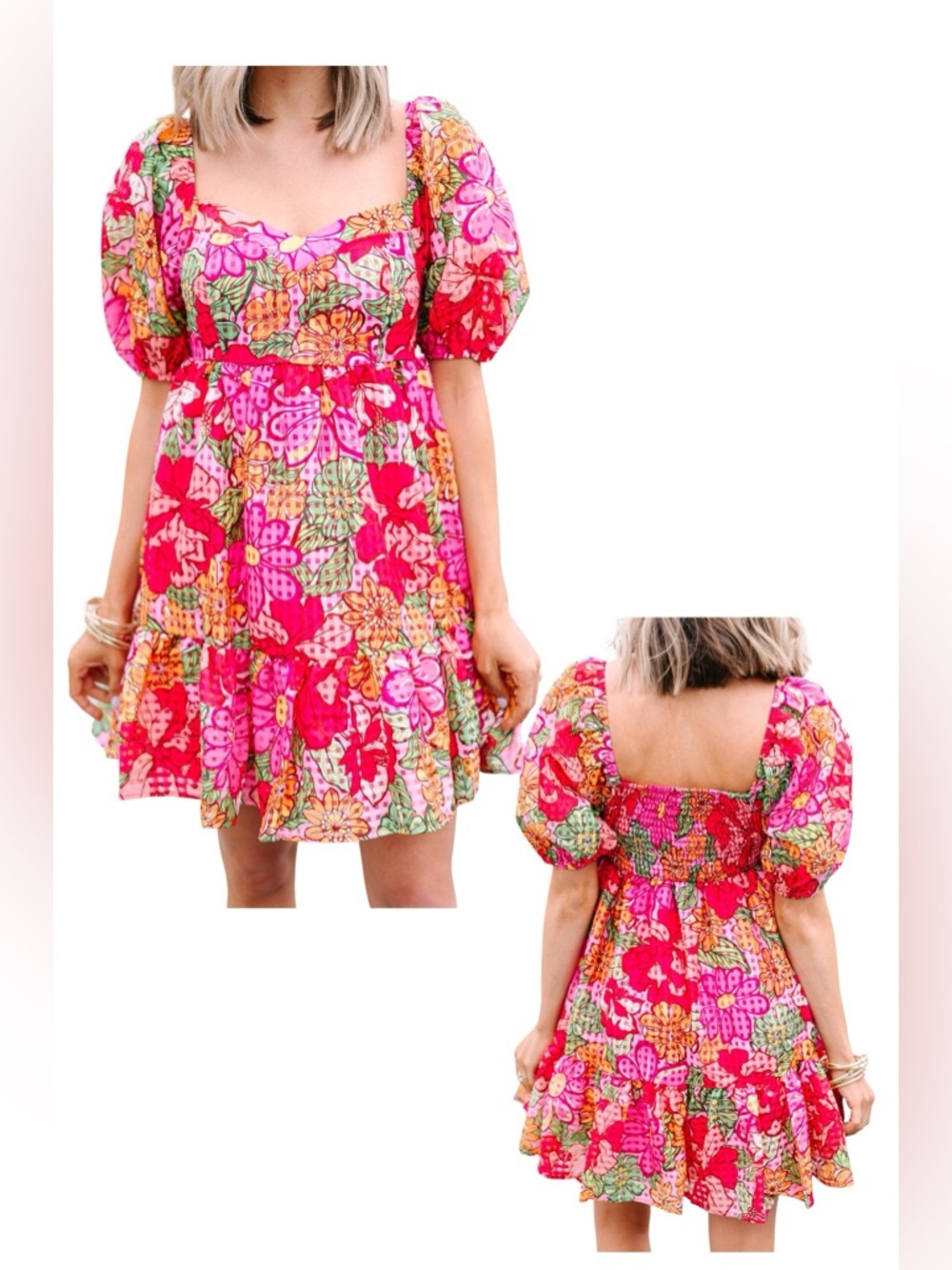Flying Tomato pink floral babydoll mini dress MEDIUM NWOT